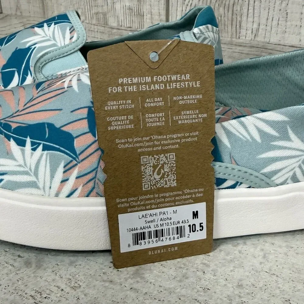 OLUKAI Lae'ahi Pa'i Slip On Shoes Swell/Aloha Men’s Size 10.5 Blue White Tropic